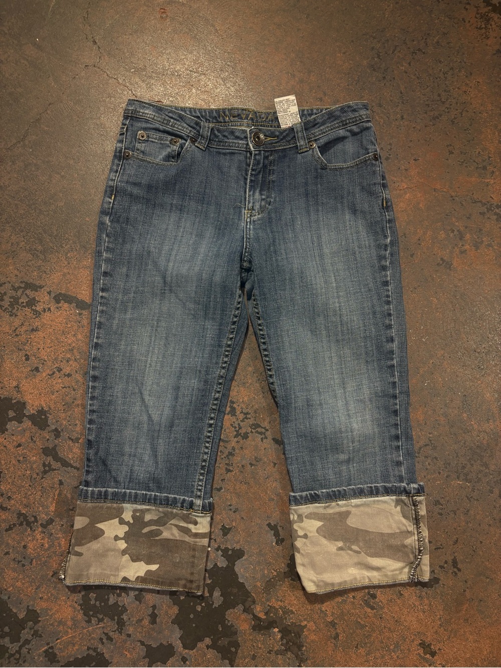 Dark Wash Cropped Jeans with Camo Cuff
